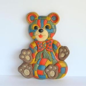 Vintage Foam Works Patchwork Teddy Bear Decor